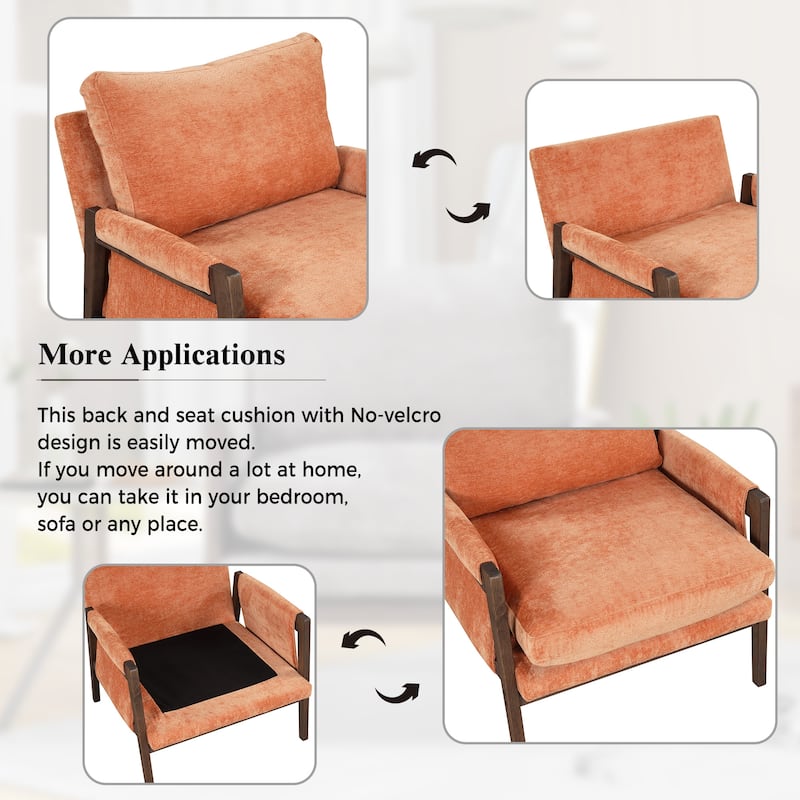 Mid-Century Modern Velvet Accent Chair, Leisure Chair with Solid Wood and Thick Seat Cushion for Living Room, Bedroom
