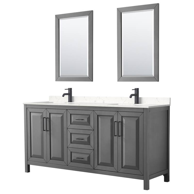 Wyndham Collection Daria 72" Free Standing Double Basin Vanity Set - Dark Gray / Carrara Cultured Marble Top / Matte
