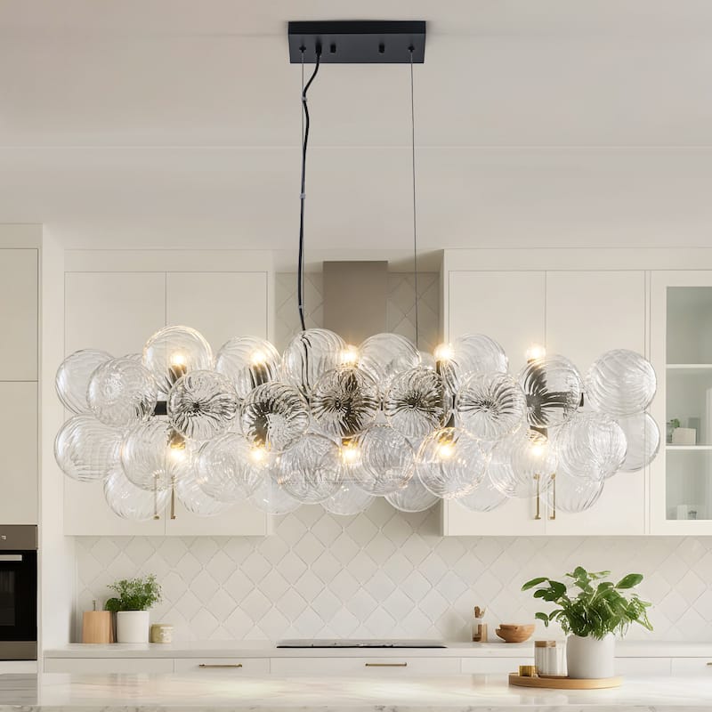 Starsky 10-Light 39in. Contemporary Glass Bubble Linear Kitchen Island Chandelier