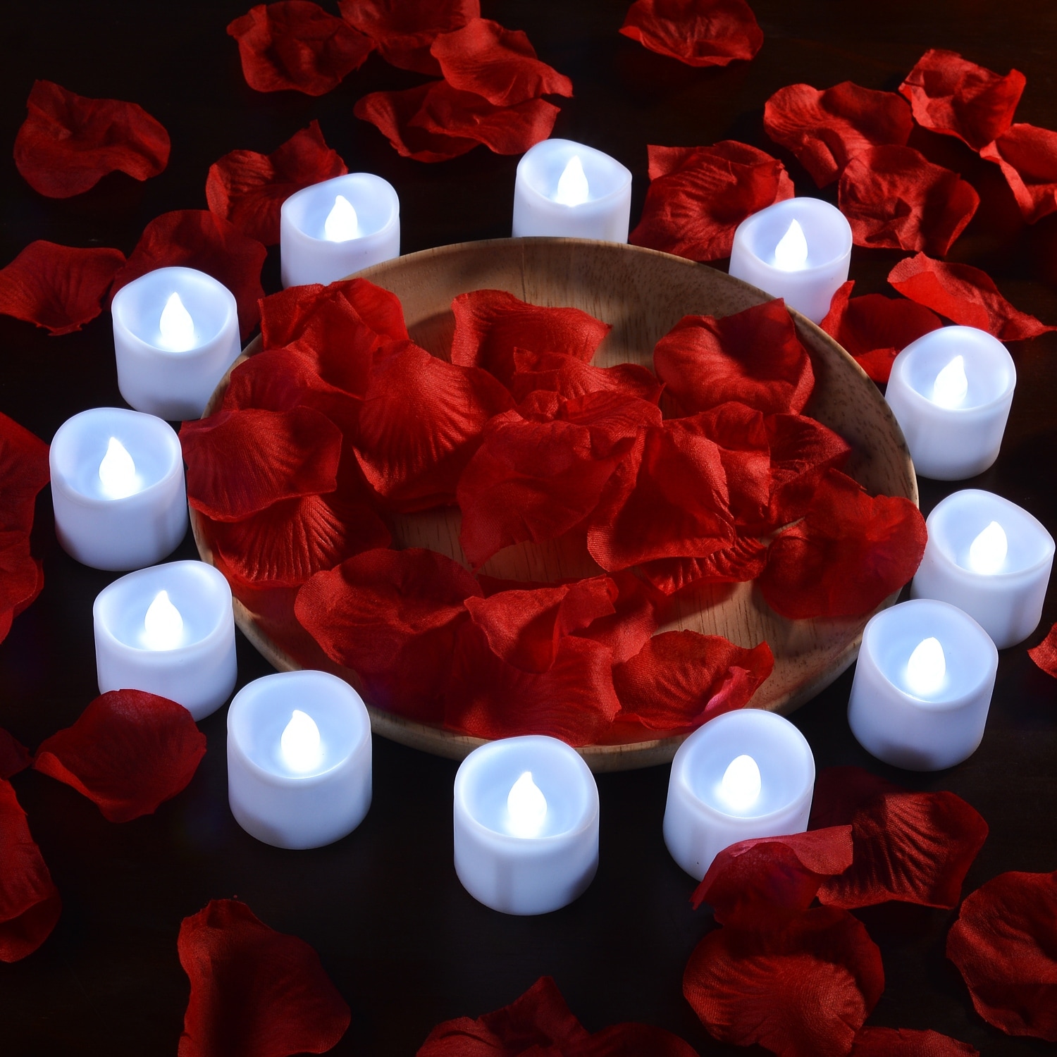 Shop Image 12 Pcs Led Tealight Candles Battery W 100 Pcs Decorative Fake Rose Petals Cool White Overstock 26479826