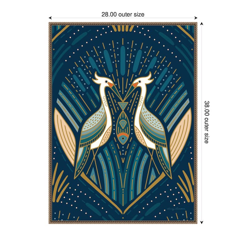 Kate and Laurel Sylvie Art Deco Herons Blue Framed Canvas by Carey Copeland