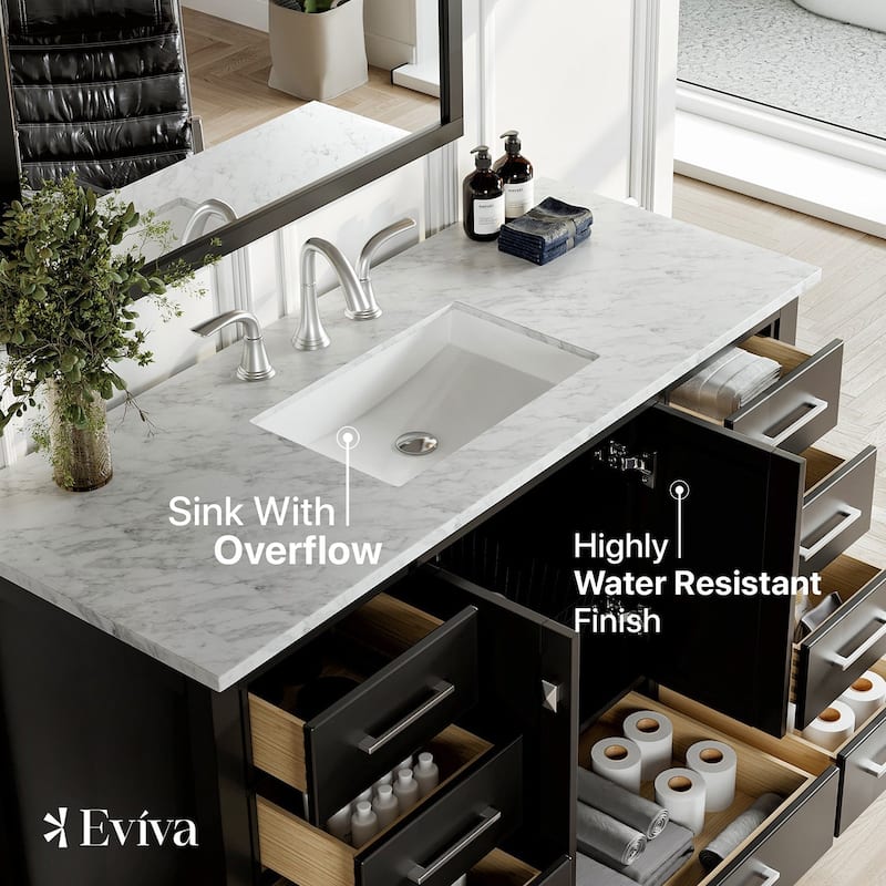 Eviva Aberdeen 48" Espresso Transitional Bathroom Vanity w/ White Carrara Top