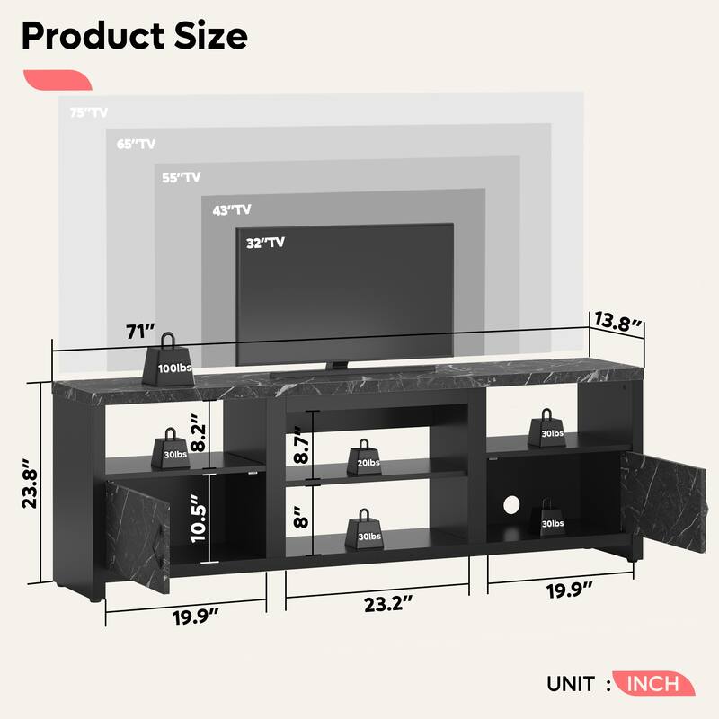 70" TV Stand Modern Entertaintment Center TV Console for 75" TVs with LED Lights - 71 inches
