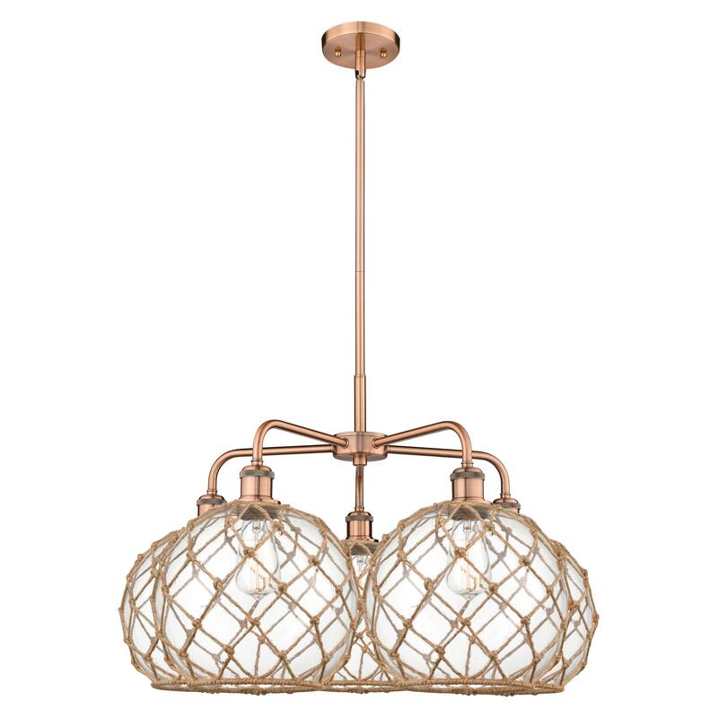 Innovations Lighting Endless Possibilities Ballston - Farmhouse Rope - 5 Light 29" Stem Hung Chandelier - Clear Glass with Brown Rope/Antique Copper