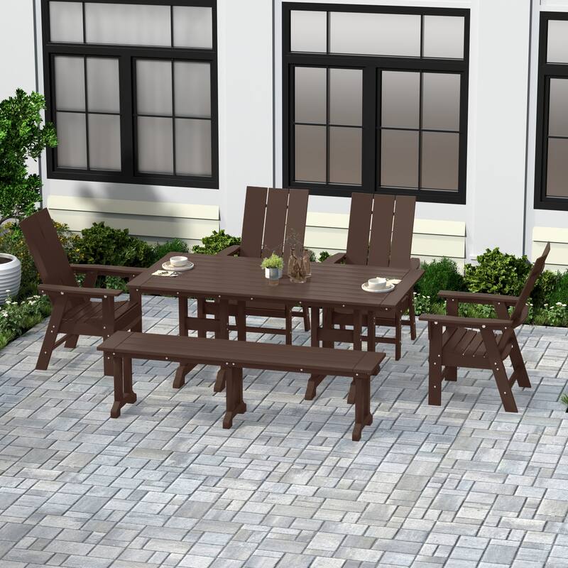 Shoreside 6-Piece Rectangular Poly Eco-Friendly All Weather Outdoor Dining Set with Bench