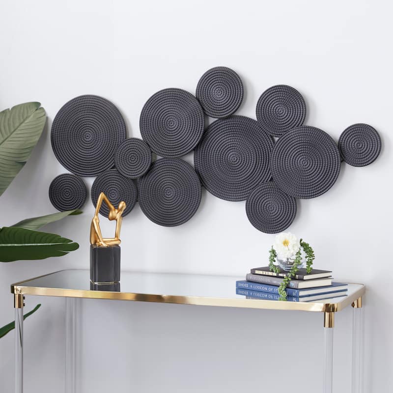 Metal Plate Wall Decor with Textured Circles - Gold or Black - CosmoLiving by Cosmopolitan