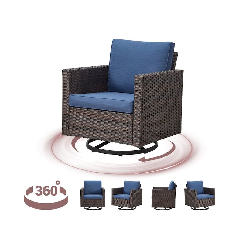 Gymojoy Patio Wicker Rocking Glider Chair with Cushion - Brown - Blue