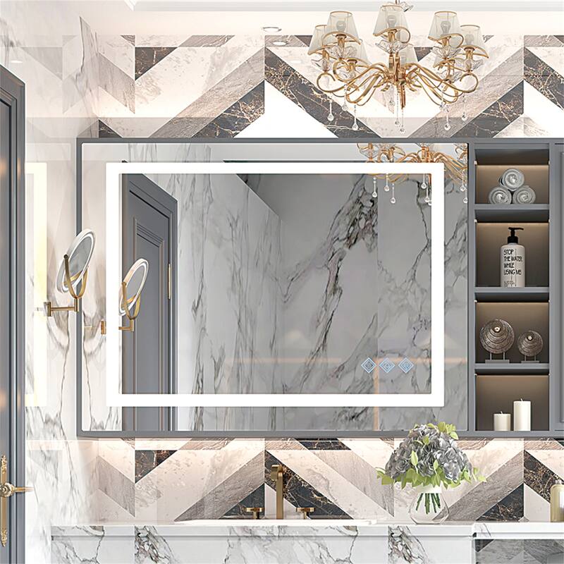 Hanging Plates Wall Mount Lighted Mirror - Silver