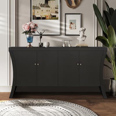 59" Sideboard Buffet Cabinet, 4 Doors Accent Cabinets with Curved Legs, Modern Wood Cabinet with Shelves for Entryway, Kitchen