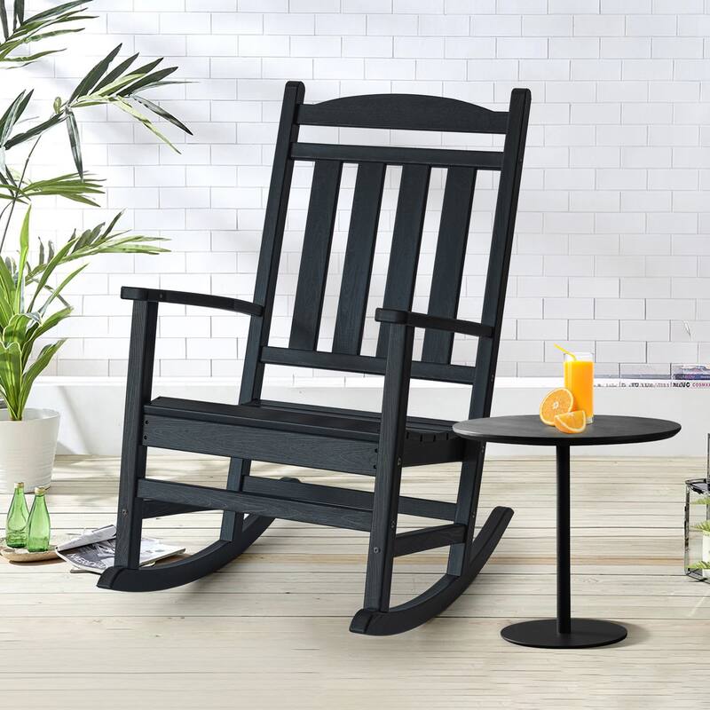 Outdoor Adirondack Rocking Chair, All-Weather Patio Rocking Chairs, HDPE Plastic Outdoor Rocking Chairs with Wide Back