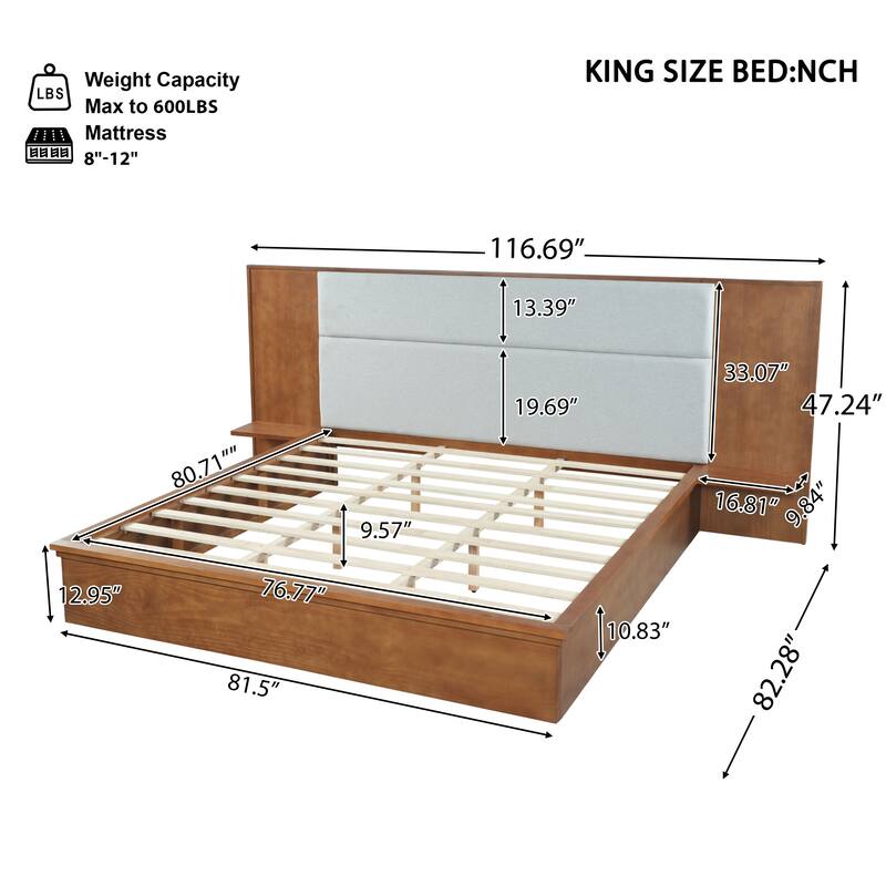 Christopher Knight Home - Avery Platform Bed Frame with Upholstered Headboard & Built-In Side Shelves, No Box Spring Needed