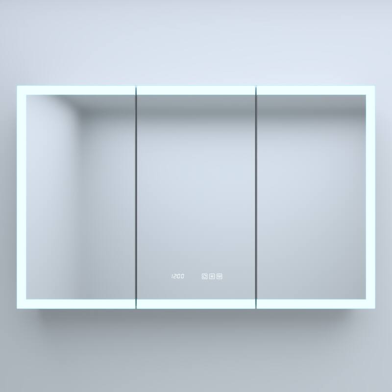 Rectangular Aluminum Recessed/Surface Mount Medicine Cabinet in Silver with Mirror LED and Clock