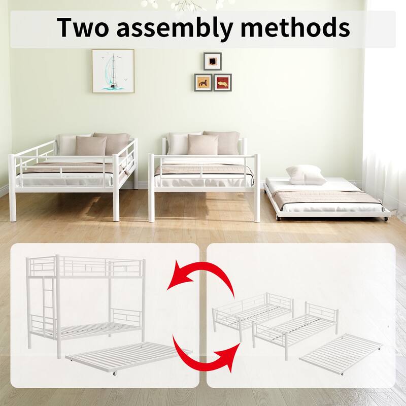 Heavy-duty Sturdy Meta Twin over Twin Bunk Bed, Noise Reduced,Safety Guardrail,No Box Spring Needed