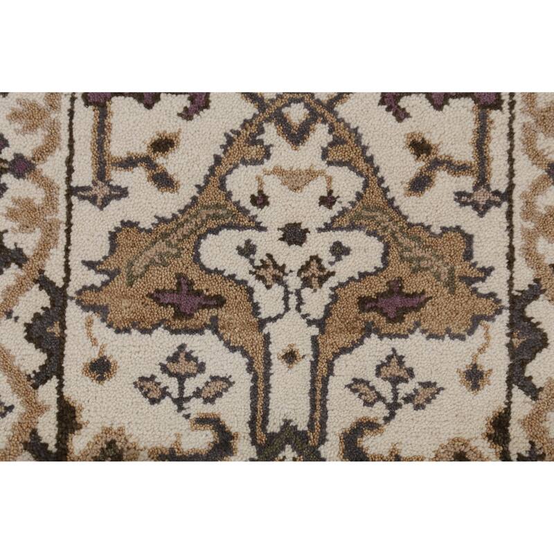 All-Over Ivory Oushak Oriental Runner Rug Handmade Wool Carpet - 2'6" x 7'11"