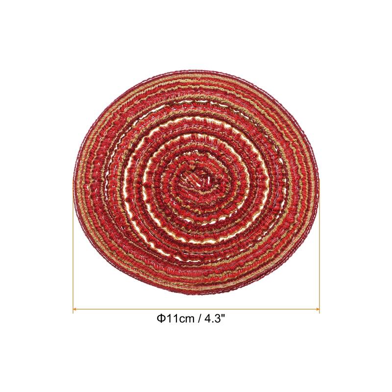 6pcs Round Braided Placemats Non-Slip Washable Round Table Mats - Red - 4.3"