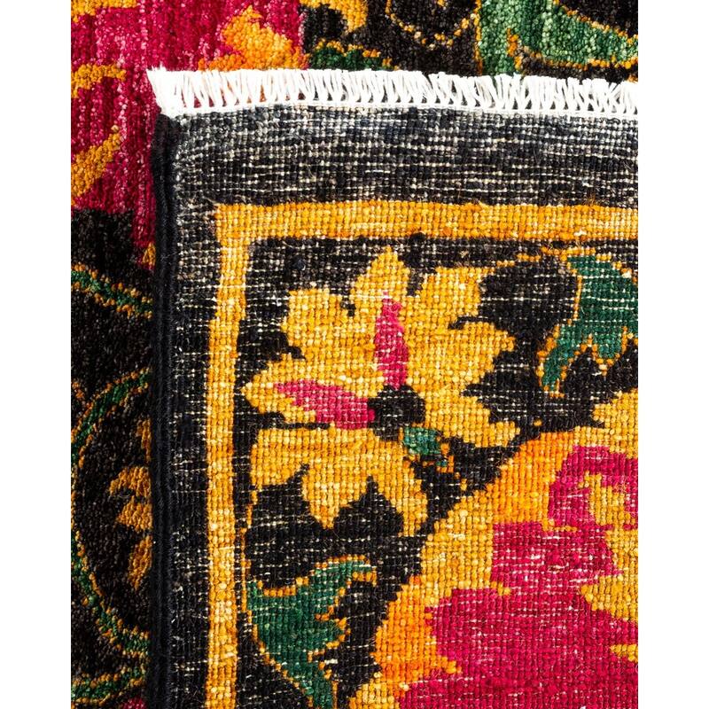 Overton Hand Knotted Wool Vintage Inspired Modern Contemporary Suzani Black Area Rug - 8' 2" x 10' 5"