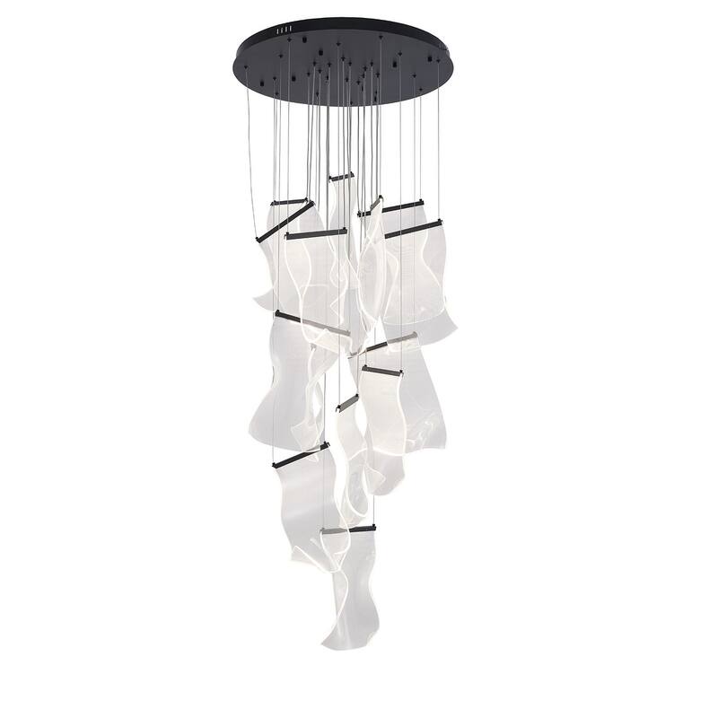 8-Light Satin Black Chandelier With Acrylic Crumbled Sheet Pendants