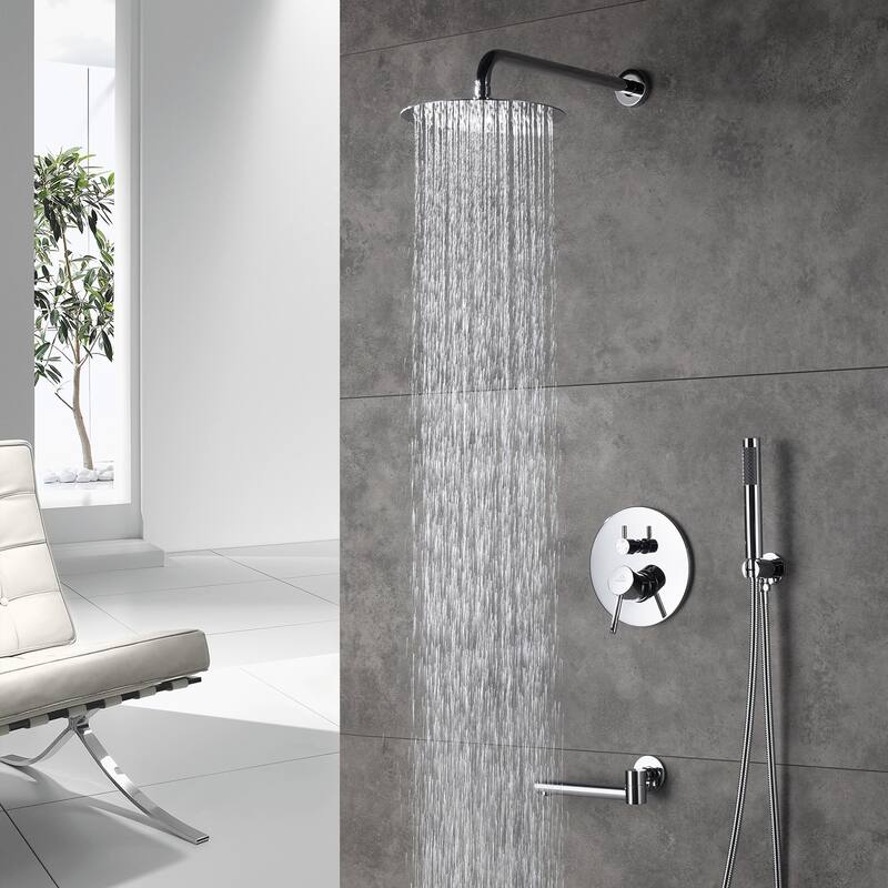 1-Spray Pattern 10-inch Round Wall Mount Shower System with Tub Faucet