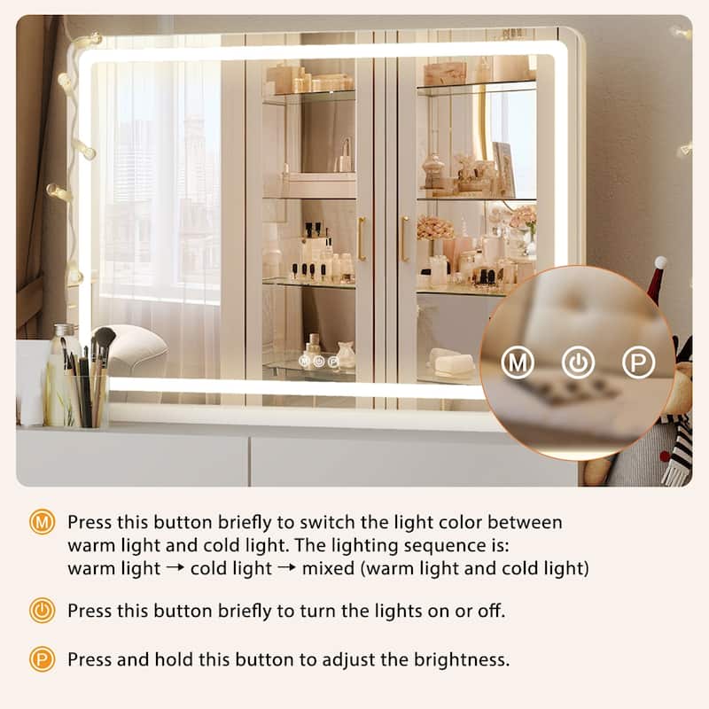 Lighted Makeup Mirror, Hollywood Vanity Mirror with Led Lights, Three Color Lighting Modes, Smart Touch Control Mirrors