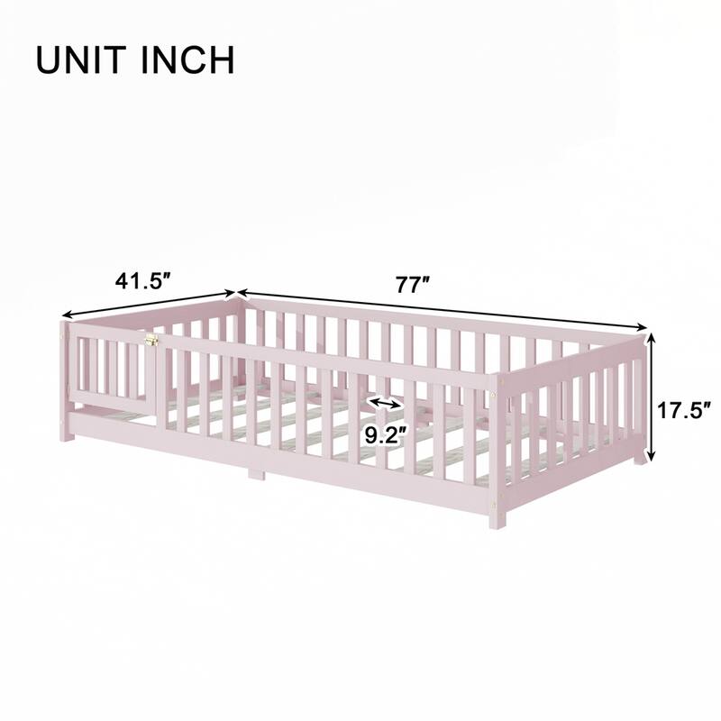Rubber Wood Floor Bed with Safety Guardrails