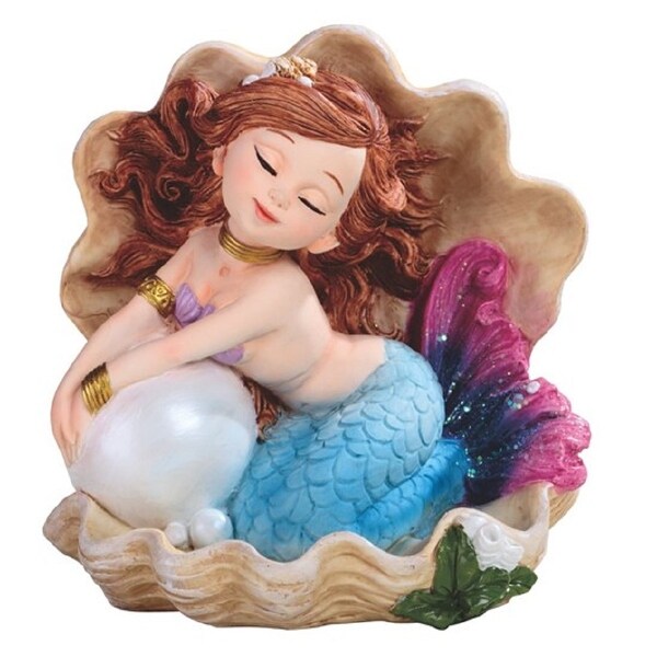 Mermaid and Sea Shell w/ Pearl Hand Made Glass Figurine 