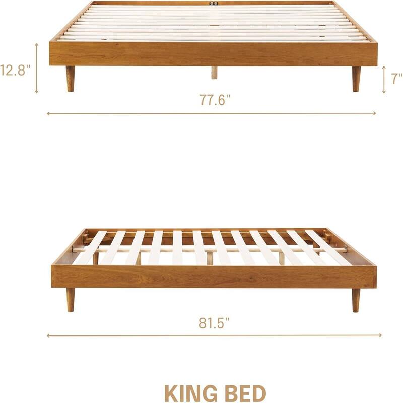 Modern Wooden Platform Bed Frame with Floating Design