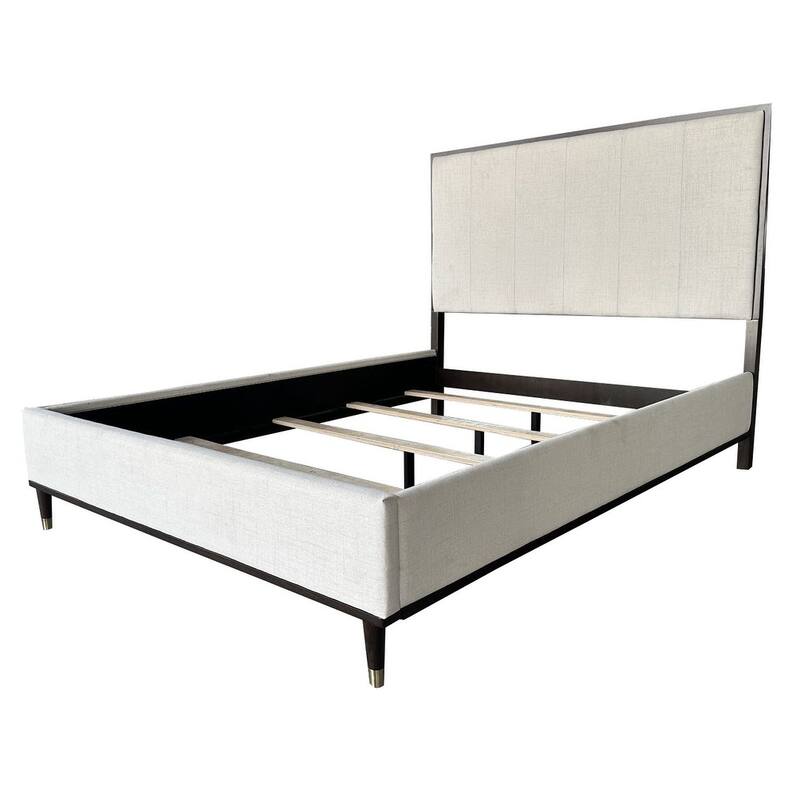 Gray Modern Design Queen Size Platform Bed with Light Gray Fabric for Bedroom