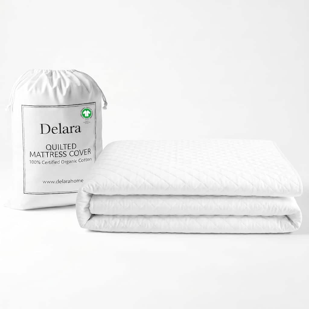 Delara Quilted Cotton Mattress Pad Cover, 100% GOTS Certified Organic Cotton Shell & Fill, 0.25" Cushioned Protection, White