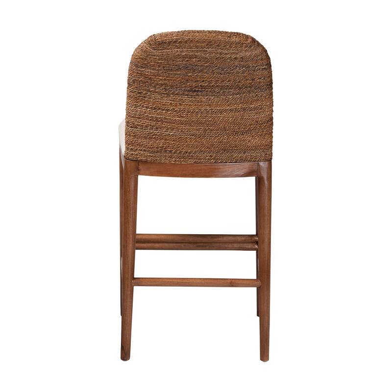 Nadim Modern Bohemian Seagrass and Acacia Wood Counter Stool