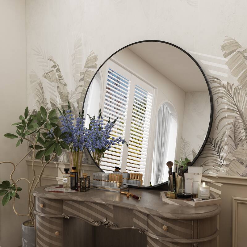 KIOTEE Full Length Round Aluminum Alloy Framed French Cleat Mounted Wall Decor Bathroom Vanity Mirror with 5-Year Warranty