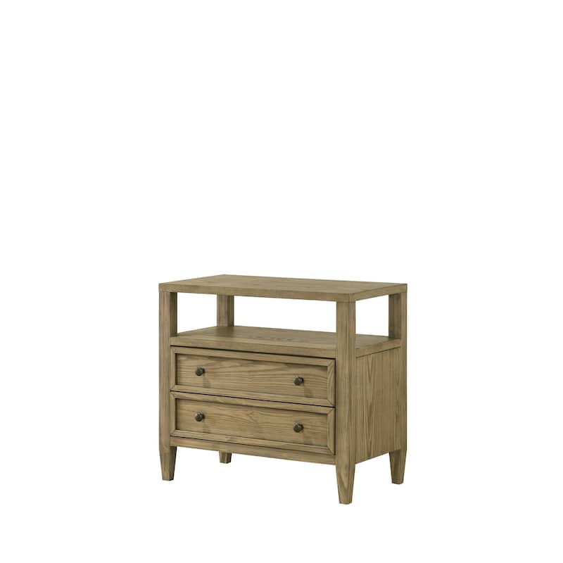 1pc Rustic 2-Drawer Nightstand with Open Shelf Wooden