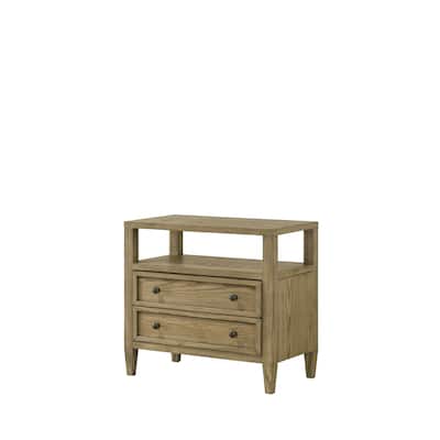1pc Rustic 2-Drawer Nightstand with Open Shelf Wooden
