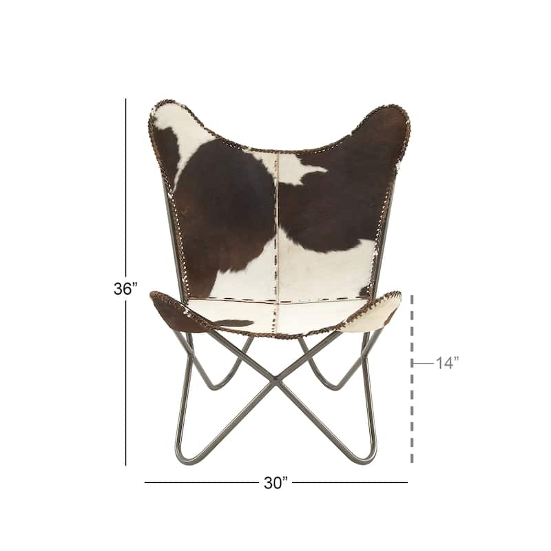 White, Gray, Brown, Light Brown or Brown Beige Leather Handmade Butterfly Chair with Black Stand