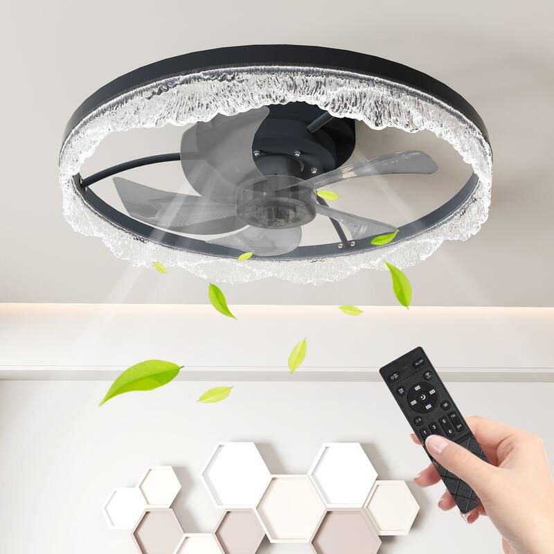 LunaDrift 16"20"24" Modern LED Crystal Black Smart Ceiling Fan with Light, 6-Speed Dimmable Quiet Bedroom Ceiling Fan w/Remote