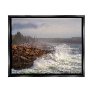Stupell Rough Waves on Cliff Framed Floater Canvas Wall Art Design by ...