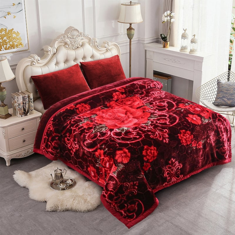Floral & Animal 2-Ply Heavy Raschel Blanket 85" X 95"