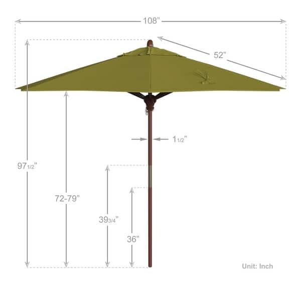 dimension image slide 12 of 21, California Umbrella 9ft Marenti Wooden Sunbrella Patio Umbrella with Sunbrella Fabric, Base Not Included