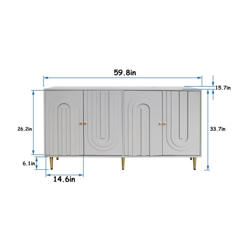60" Modern Blue/ Grey Lacquered 4 Door Wooden Sideboard Buffet Server Accent Storage Cabinet