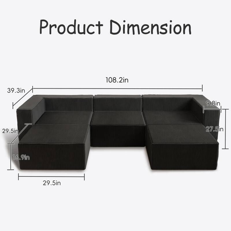 Corduroy Module with Two Ottoman Compression Sofa