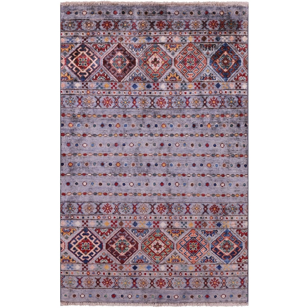 Golden Nile Grey Khorjin Persian Gabbeh Hand Knotted Wool Rug - 2' 9" X 4' 4"