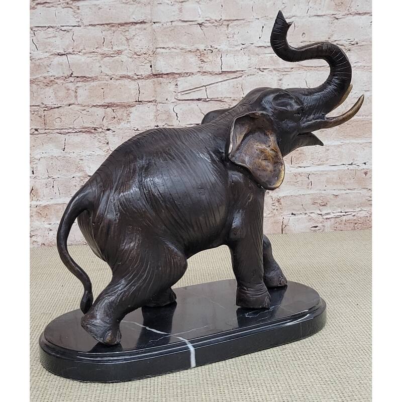 Handmade Bronze Elephant Sculpture Statue Collectible Marble Base Signed Moigniez 13 Inches X 16 Inches