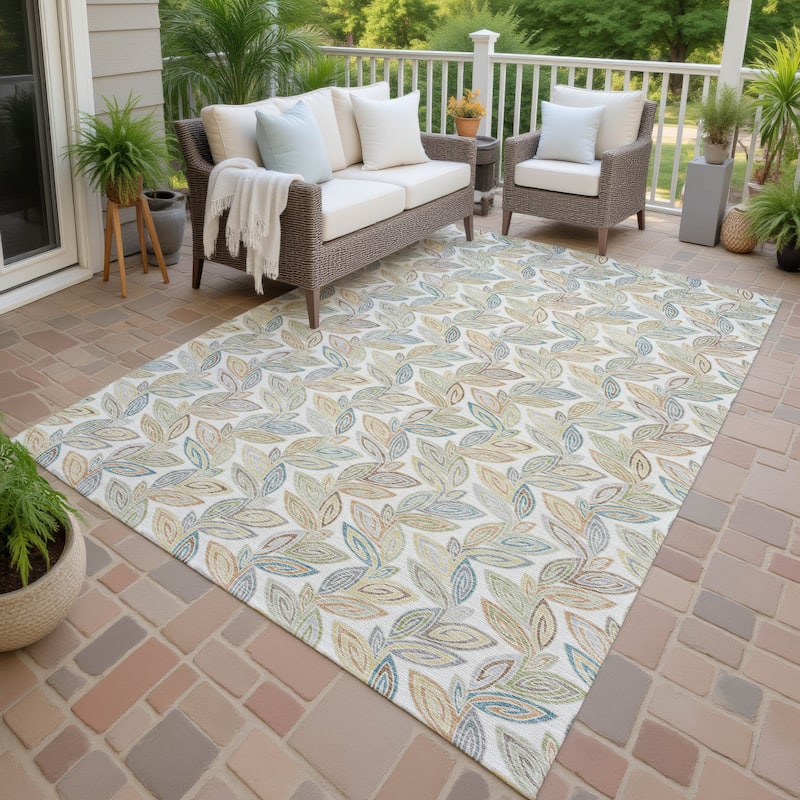 Machine Washable Indoor/ Outdoor Modern Rose Hill Chantille Rug - Ivory - 5' x 7'6"