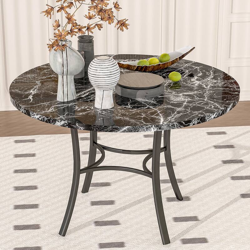 VECELO 5-piece Dining Set, Round Dining Table Set with Upholstered Parsons Dining Chairs for Small Space