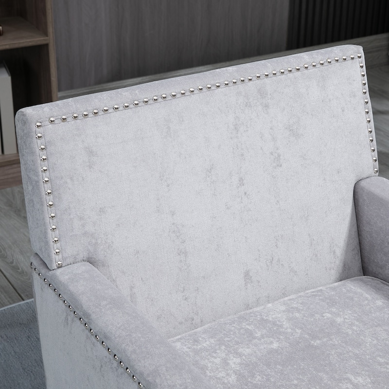 HOMCOM Modern Accent Chair, Upholstered Living Room Chair with Solid Wood Legs and Nailhead Trim, Dark Gray