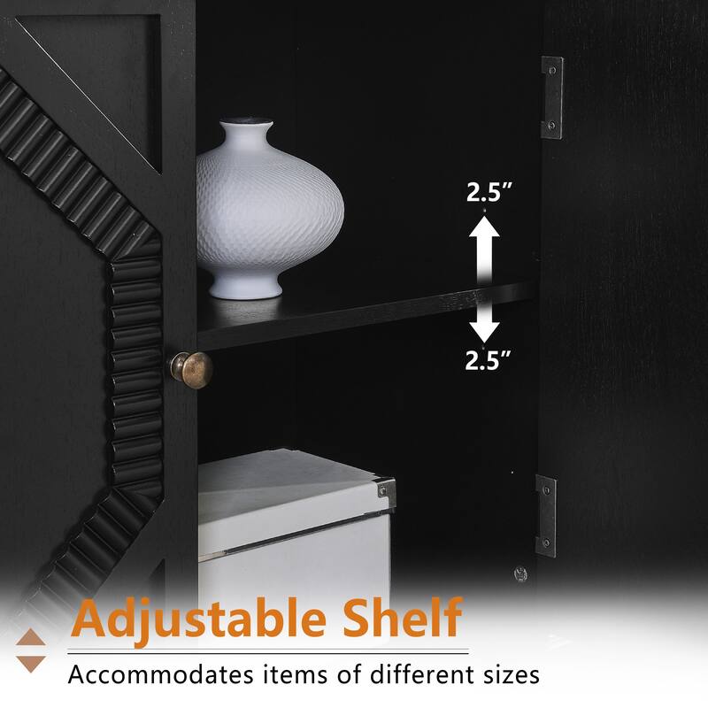 Rossetta 4-Door Classic Modern Retro Elegant Design Symmetrical Geometric Cabinet with Adjustable Shelf