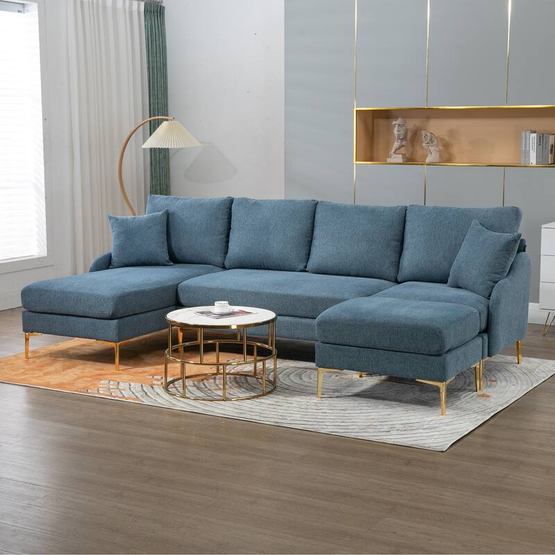 110 inch Reversible Sectional Sofa, U Shape Convertible Sofa Polyester