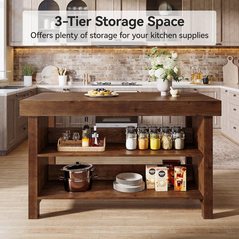 Solid Wood Kitchen Island, Open Storage Counter Height Table, Kitchen Dining/Living Room Coffee Bar Accent Island