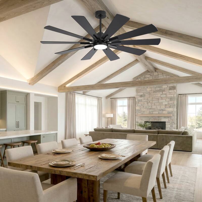 62"/72" Reversible 10-Blade Large LED Ceiling Fan with Light and Remote
