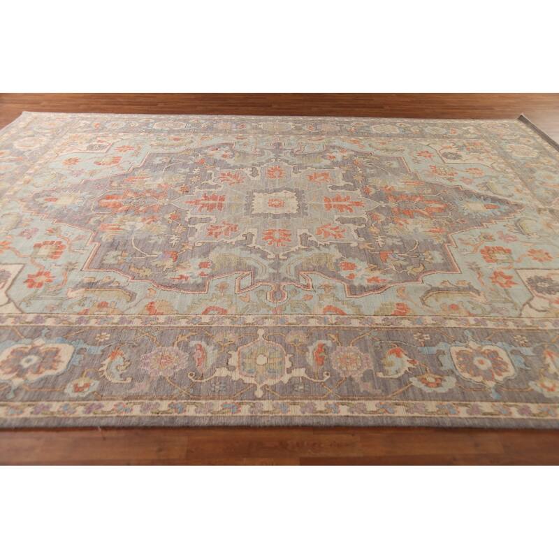 Vegetable Dye Oushak Turkish Large Area Rug Handmade Grey Wool Carpet - 10'2"x 13'9"