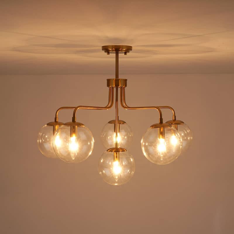 Contemporary 6-Light Round Sputnik Clear Glass Globe Chandelier 25.2in